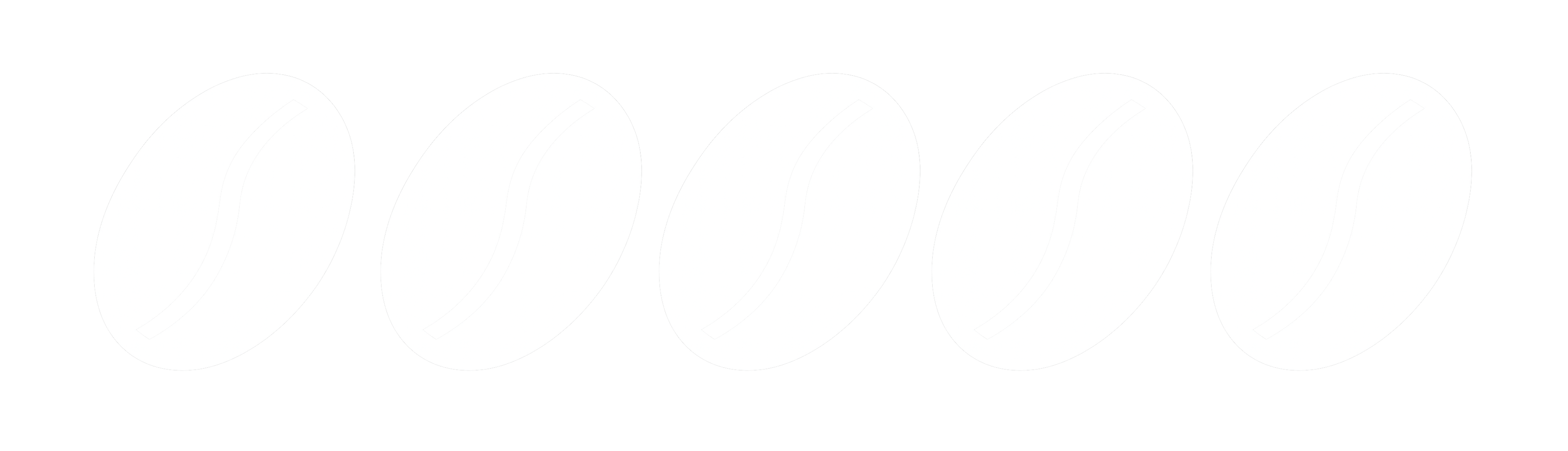 Five white coffee bean icons on a black background.