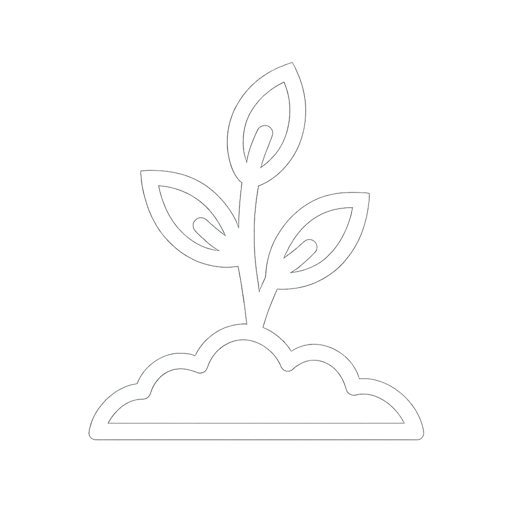 Simple line drawing of a plant sprouting from the ground.