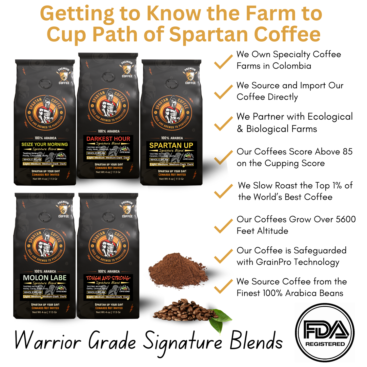 Spartan Coffee packages signature blends gift box -five 4oz bags, warrior grade coffee.