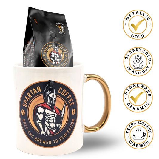 Spartan Warrior Coffee mug with 4oz free coffee bag and gold handle