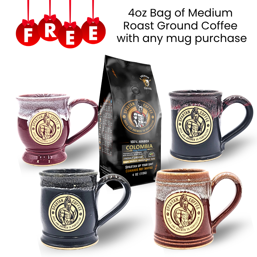 Set of coffee spartan warrior coffee mugs with a free bag of coffee 