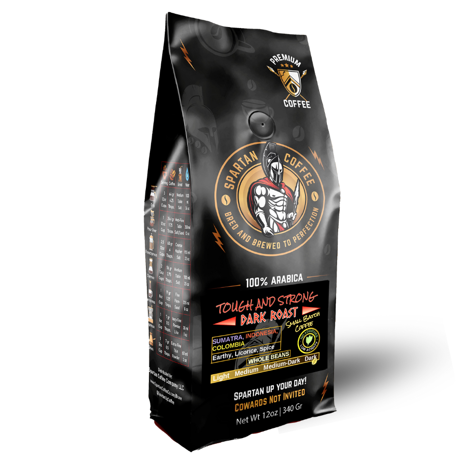 Warrior Grade Spartan coffe, 12oz bag, strongest coffee in the world, bold, dark roast beans. Energy coffee